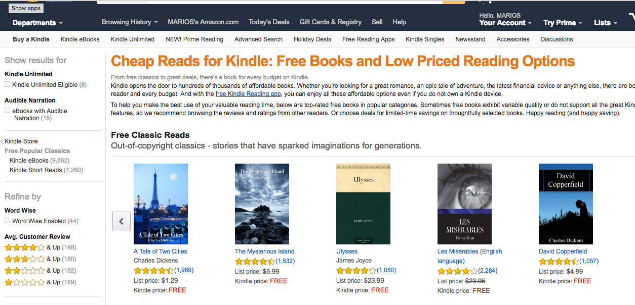 Amazon Kindle Free Popular Classics