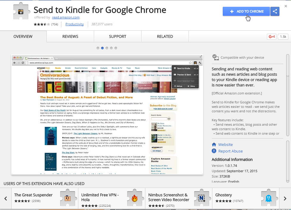 Send To Kindle Extension in Google Chrome Store
