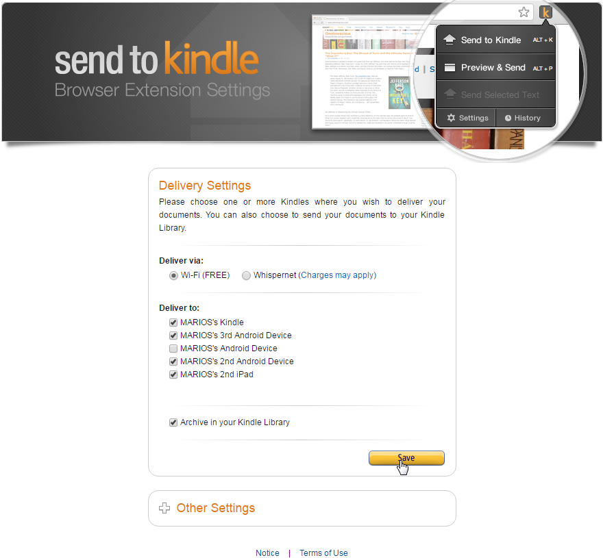 Send To Kindle for Chrome Setup