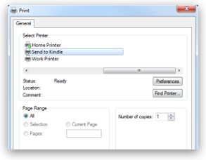 Send to Kindle using Print Dialog