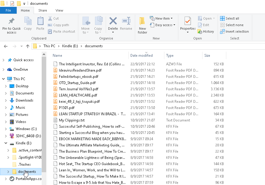 Kindle Documents Folder Screenshot