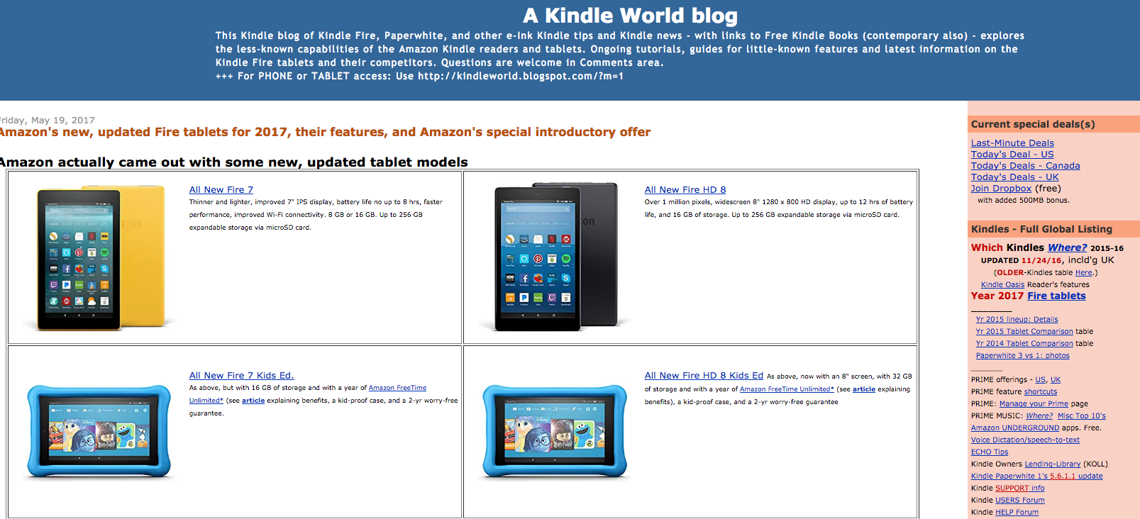 A Kindle World Blog Screenshot