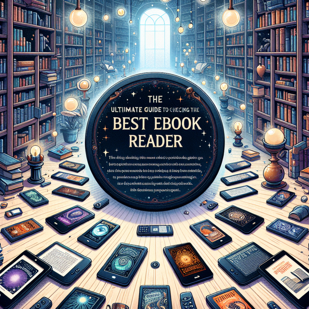 The photo banner features a modern, sleek ebook reader placed on a clean, minimalist background. The ebook reader is illuminated to draw attention, and the text "The Ultimate Guide To Choosing The Best Ebook Reader" is displayed in a stylish font, with the title prominently featured. The overall aesthetic is professional, inviting, and informative, reflecting the value of the guide.